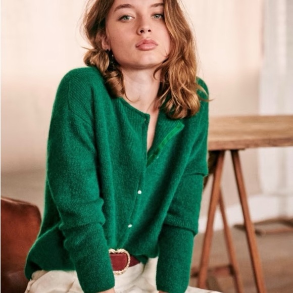 Sezane Sweaters - NWOT Sezane Gespard Bright Green Mohair Wool 
Cardigan Sweater